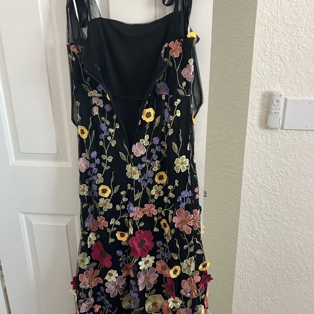 Lulus Thriving Poise Black 3D Floral Embroidered Tie Strap Maxi Dress